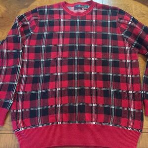 Saddlebred men’s sweater Large Tall‎ Red Plaid  Tall Long Sleeve